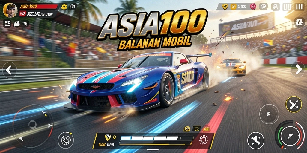 Gameplay Racing mendebarkan di ASIA100 dengan mobil dan trek yang menantang.