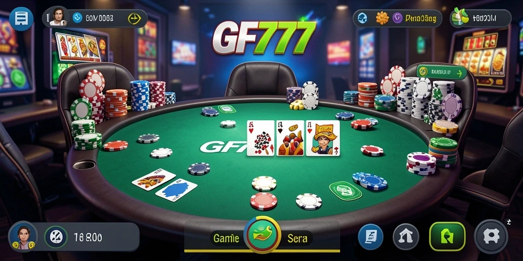 Screenshot gameplay GF777 menampilkan suasana seru permainan Poker.