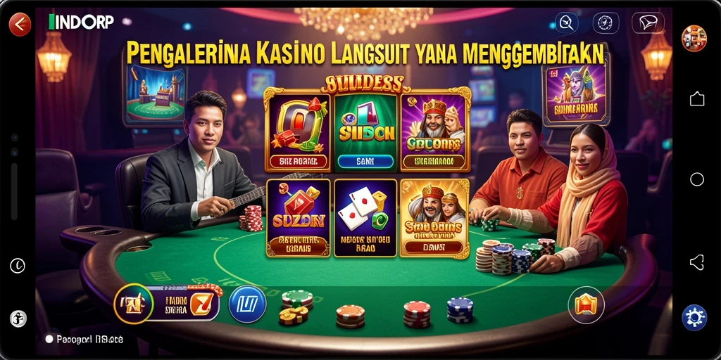 Screenshot gameplay INDORP yang menampilkan dealer dan pemain dalam suasana kasino langsung.