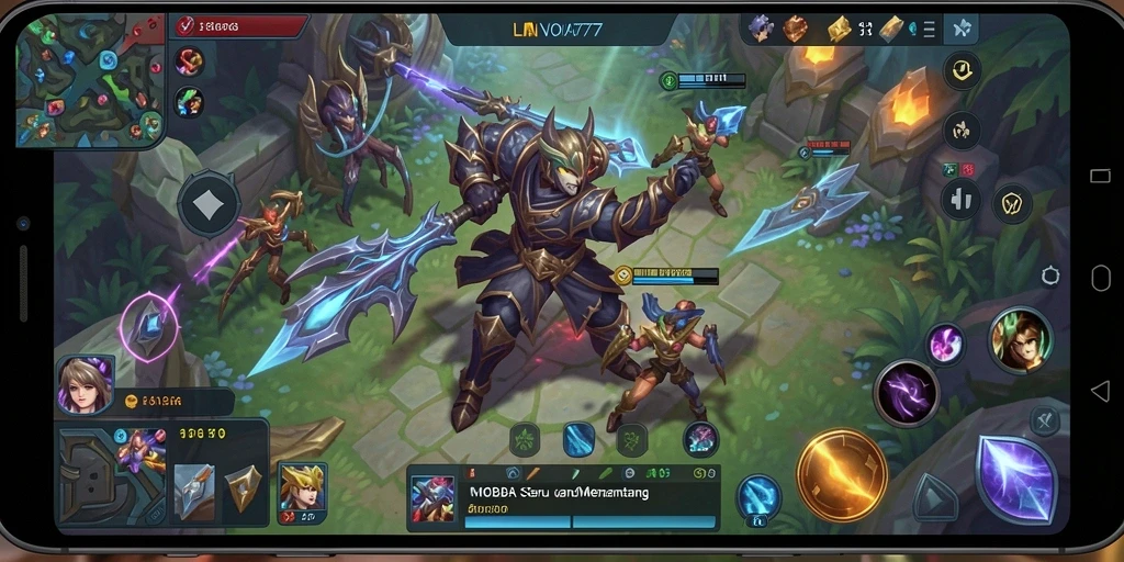 Tampilan gameplay seru dari LNOVA777 dalam pertempuran MOBA.