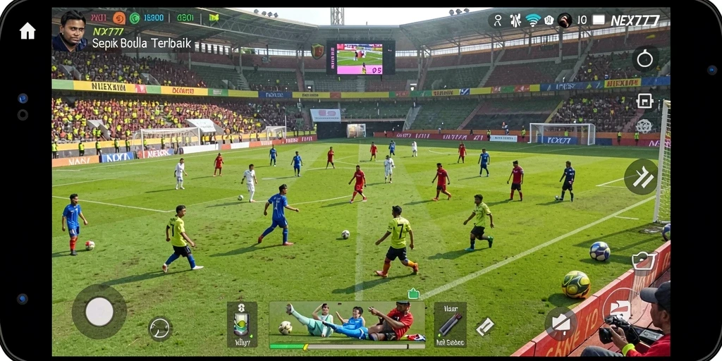 Screenshot gameplay NEX777 yang menampilkan aksi sepak bola seru.