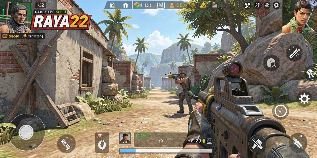 Screenshot utama yang menampilkan aksi mendebarkan dalam game TPS.