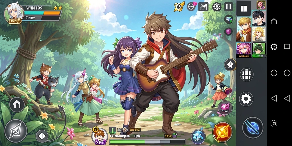 Tampilan gameplay yang menampilkan karakter anime beraksi dalam petualangan seru.